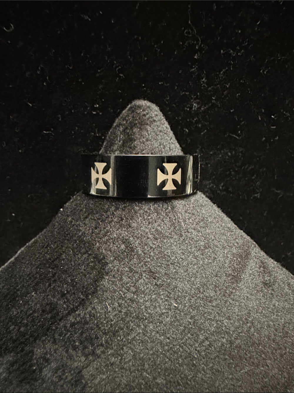 Black Stainless Steel Cross Accent Band Ring for Men